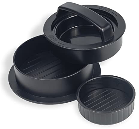 Flybiz 3 in 1 Burger Patty Presse | Burgerpresse für Normale Hamburger oder Cheeseburger Buletten, gefüllte Burger & Mini-Burger | mit Antihaft-Beschichtung | Grillzubehör BBQ | 60 Patty Papers