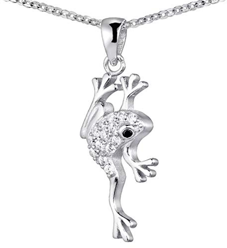 MATERIA Zirkonia Anhänger Frosch aus 925 Sterling Silber mit Halskette für Damen Mädchen mit Etui KA-125
