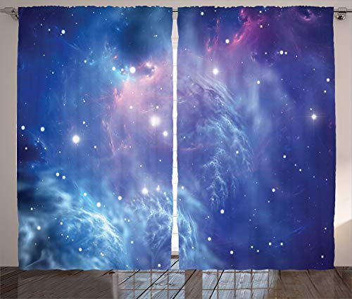 ABAKUHAUS Weltraum Rustikaler Gardine, Sternhaufen im Weltraum, Schlafzimmer Kräuselband Vorhang mit Schlaufen und Haken, 280 x 245 cm, Lila