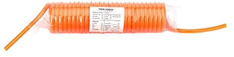 TEN-HIGH 12m flexible einziehbare PU Federrohr 4mm ID x 6mm AD Spiralschlauch Orange für automatisierte Montage, pneumatisches Werkzeug usw.