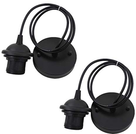 Pendant Light Fitting,Ceiling Rose Pendant with Lamp Holder Fitting Accessories Kit Set for E27 Screw-Type Bulb Light Black (Pack of 2)