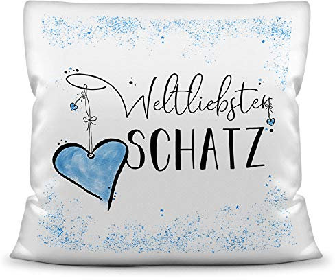 Familie-Kissen mit Spruch für den Weltliebsten Schatz - Kissenbezug Inklusive/Verwandte/Geschenk-Idee/Liebling/Kinder/Weiss Flauschig