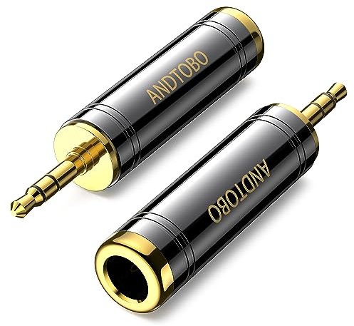 ANDTOBO Lot de 2 adaptateurs pour Casque stéréo en cuivre Pur 1/4 vers 3,5 mm 3,5 mm (1/8) mâle vers Jack Femelle 6,35 mm (1/4) pour écouteurs, Adaptateur ampli - Noir
