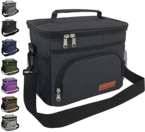 Isolierte Lunchtasche für Damen/Herren – wiederverwendbare Lunchbox für Schule, Büro, Strand – auslaufsicher, 12 Dosen Cola-Kühltasche mit verstellbarem Schultergurt für Kinder/Erwachsene – Schwarz