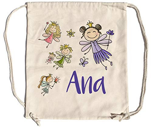 LolaPix Mochila de cuerdas infantil personalizada con nombre. Mochila de cuerdas personalizada niña para la vuelta al cole. Mochila saco Kids. Hadas Mágicas