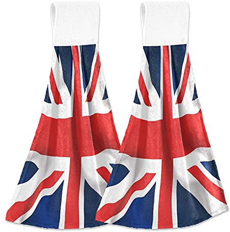 YVONAU UK England Flagge Union Jack Hängende Handtücher 2er Pack für Küche Badezimmer weich saugfähig KorallenFleece Krawatte Handtuch dicke Mikrofaser Geschirrtuch Waschlappen Waschlappen