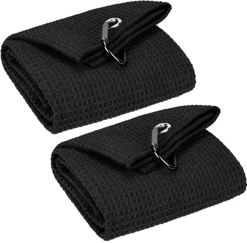 VIVIDLY Golf-Handtücher, Mikrofaser-Waffelmuster, dreifach gefaltet, Golf-Handtuch mit schwarzem, robustem Karabinerhaken, mit Clip, für Männer und Frauen, Golf-Geschenke