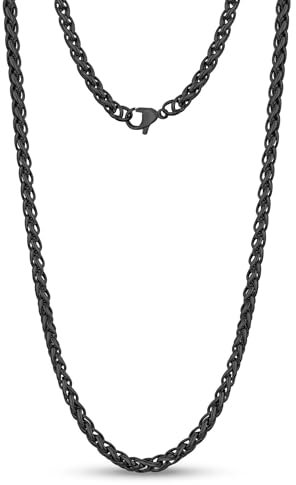 Cadoline Black 316L Stainless Steel Necklace Men's Jewellery Wheat Chain Braid Rope 4mm 20 Inch