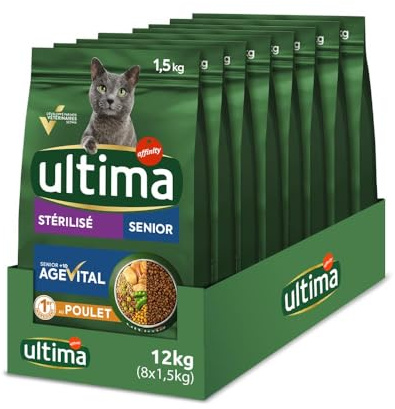 Ultima Senior - Croquettes pour Chats stérilisés - Poulet - 8 x 1,5kg