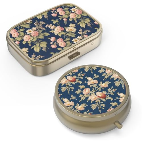 Pilulier avec Miroir Rétro Petit pour Sac à Main ou Poche Bronze Pilulier ou Vitamines, Huile de Poisson, Suppléments, Pilule Containe Cadeaux de Voyage (2PCS)