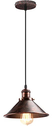 iDEGU Lámpara Colgante Vintage, 22CM Lámparas de Techo Retro de Metal Estilo Edison Industrial E27 Iluminación Luz de Techo Colgante para Comedor, Cocina, Salón, Bar, Restaurante (1 Pieza Óxido)