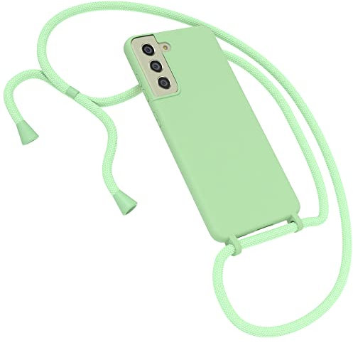 EAZY CASE Premium Silikon Handykette kompatibel mit Samsung Galaxy S21 FE 5G Handyhülle mit Umhängeband, Handykordel mit Schutzhülle, Silikonhülle, Hülle mit Band, Kette für Smartphone, Grün