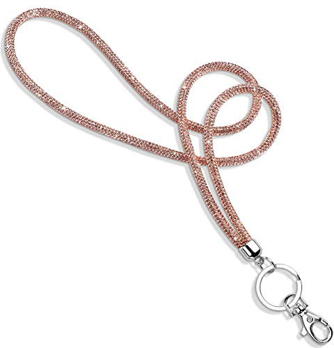 Soleebee Kartenhalter Trageband, Bling Strass Schlüsselband Lanyard mit Schlüsselring Kristall Halsband Damenkette Halskette Kit für Schlüsselanhänger ID-Kartenhalter (Champagner)