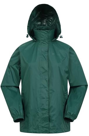 Mountain Warehouse Pakka Womens Waterproof Packable Jacket - Foldaway Hood Jacket, Ladies Coat, Lightweight Rain Jacket - For Spring Summer, Walking, Travelling Dark Green Women's Size 10