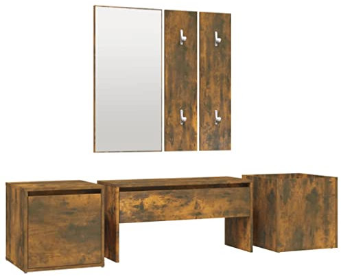 vidaXL Garderobenset, Garderobe für Flur, Flurgarderobe mit Spiegel Flurbank Box Pflanzkasten Garderobenpaneele, Wandgarderobe Flurmöbel, Räuchereiche Holzwerkstoff