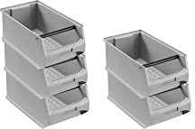 SparSet 5x Graue Sichtlagerbox 4.1 mit Griffstange | HxBxT 15x20x35cm | 7,2 Liter | Sichtlagerbehälter, Sichtlagerkasten, Sichtlagerkastensortiment, Sortierbehälter