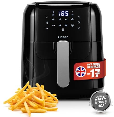 Linsar - Air Fryer 5.5L - 7 Programs, Timer & Temperature Settings - Detacheable Basket - Rapid Air Circulation - Oil Free, BPA-Free - Energy Saving & Faster than Traditional Ovens - 1400 Watt