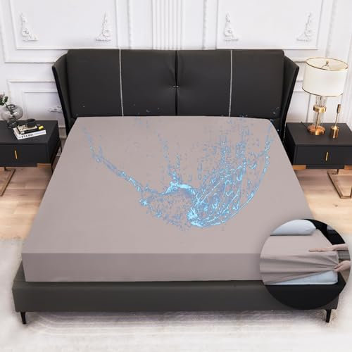 Arcona Matratzenschoner 160x200, Spannbettlaken Stil Wasserdichter Matratzenschoner, wasserdicht und Atmungsaktive Matratzenbezug, Nässeschutz Waschbar Bettlaken Grau