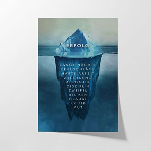 Hustling Sharks® Motivationsbild „Eisberg des Erfolgs“ – Poster 40 × 60 cm | XXL Motivationsbild im Hochformat, Motivationsposter Büro, Poster mit Sprüchen, Erfolg Bilder, Büro Bild, Deko