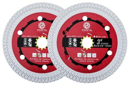FOCSTOL Disque Diamant Carrelage - 2 pièces 75mm x 10mm Lame Scie Diamant pour Porcelaine Céramique Carrelage Marbre Granit Quartz avec X Mesh Jante