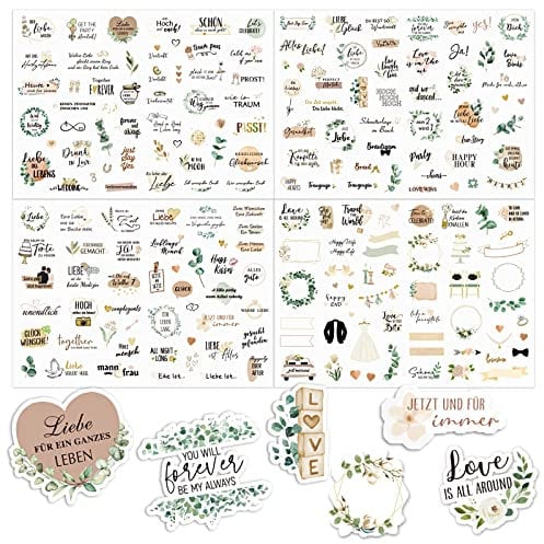 COLOFALLA 4 Bögen A4 Sticker Hochzeit Gästebuch Aufkleber Hochzeit Deko für Fotoalbum Scrapbook Karten JGA Wedding Geschenke Hochzeitsaufkleber Hochzeitssticker Gastgeschenke