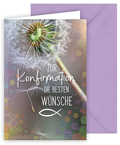 KE - Exklusive Konfirmationskarte mit Umschlag, Hochwertige Klappkarte im Din A6 Format, Perfekt für besondere Anlässe, Motiv: Pusteblume