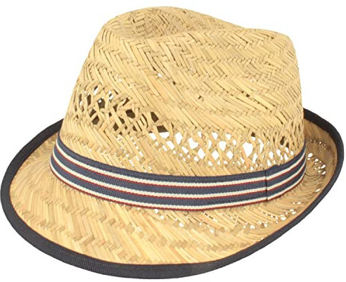 Breiter Chapeau de paille pour enfants Chapeau d'été 100% paille légère, Ruban Rouge Blanc Bleu, 55