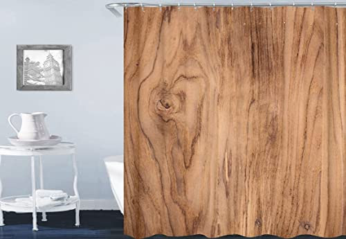 ANAZOZ Duschvorhang Holzoptik 90x180cm, Dusch Gardine Polyester Waschbar Anti Schimmel mit Ösen und Ringe Holzmuster