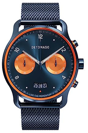 DeTomaso SORPASSO Chrono Velocita Due Herren-Armbanduhr Analog Quarz Milanese Armband Dunkelblau