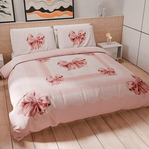 PETTI Artigiani Italiani - Set Copripiumino Singolo 150x200 cm (1 Federa 50x80 cm Inclusa), Parure Copripiumino Morbida Microfibra con Stampa Digitale - Made in Italy - Fiocco Rosa