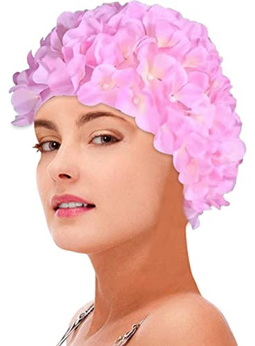 ulapithi Bain Mignons | Bonnet Bain Fleur Vintage Bonnet Bain pétale Floral - Bain Style rétro pour Femmes, Cheveux Longs et Courts, Chapeau Natation pour Parcs