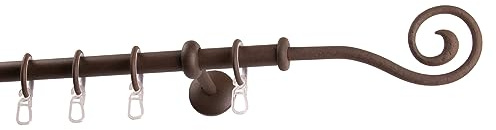 Garesa Gardinenstange Esperanca Ø 16mm, 1-läufig, Rost I Rustikale Vorhangstange inkl. Ringe + Faltenlegehaken I Mit Endknopf Spirale I Wandmontage I 160cm