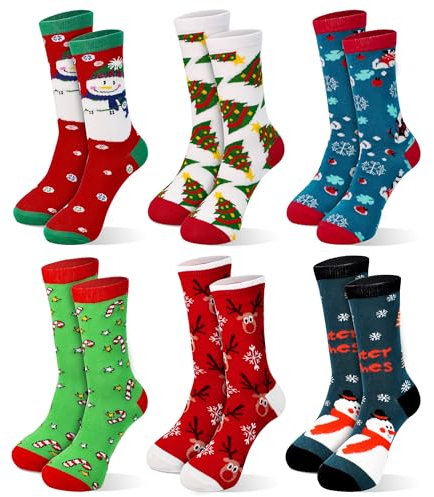 beifon 6 Paar Weihnachtssocken Damen & Herren, Bunt Christmas Socks Geschenkverpackung, Kuschelsocken Weihnachten Lustige Socken Baumwolle Winter Warm Socken für Weihnachtsgeschenke