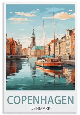 PuPLuM Kopenhagen Dänemark Vintage Reiseposter Landschaft 20 x 30 cm Leinwand Wandkunst Poster für Wohnzimmer Dekor Gemälde für Heimdekoration