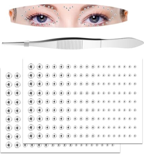 TIESOME 2 Blatt Gesichts Edelstein Aufkleber, 324 Stück zum Aufkleben Mini Strasssteine Kristalle Aufkleber mit Pinzette selbstklebende Make up Diamanten für Frauen Party Nagelkunst Dekorationen