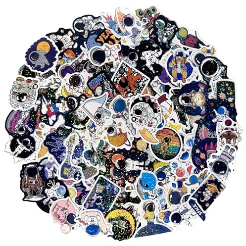 Weltraum Sticker Planeten Aufkleber, 100 Stück Glitzer Galaxy Weltall Vinyl Aufkleber Space Explorer Stickers für Laptop Skateboard Fahrrad Koffer Helm