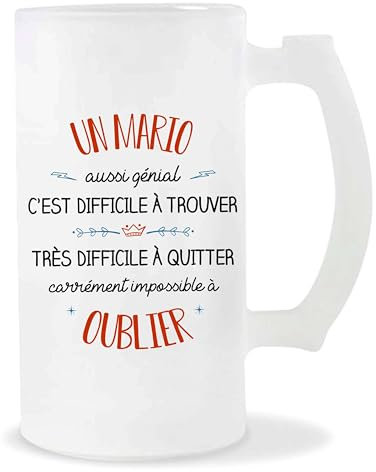 Planetee Chope Mario aussi génial | Idée Verre à bière Pinte Anniversaire Cadeau Apéro Noël Secret Santa Fête des Pères Humour