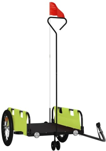vidaXL Fahrradanhänger, Fahrrad Lastenanhänger mit Sicherheitsflagge, Transportanhänger mit Deichsel, Radanhänger Handwagen, Grün Oxford-Gewebe Eisen