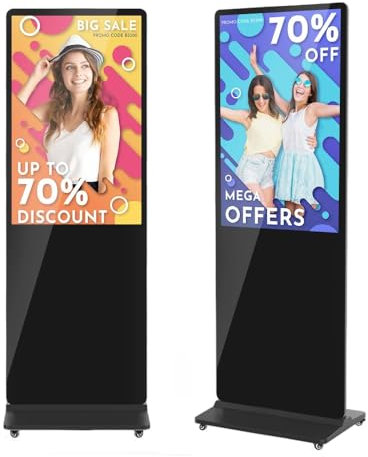 MWE 43 Zoll Digitaler Kundenstopper mit 4 Rollen, Werbedisplay Digital, LCD Digital Signage Display, Geeignet für Einzelhandelsgeschäft, Restaurant, Einkaufszentrum und Gewerbezentrum