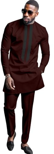 DBQ African Men's Formal Clothes Dashiki Shirt and Pant Two Piece Suit Traditional Long Sleeve Outfits, 53 5, L