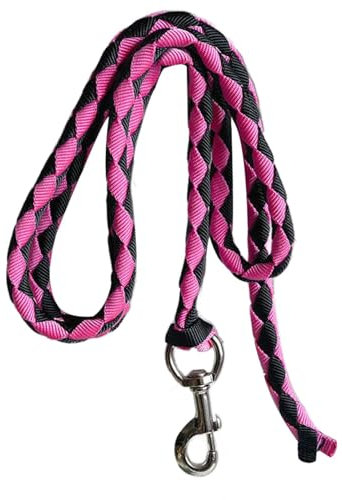perfk Führstrick für Pferde, geflochtenes Halfterseil mit drehbarem Haken für Vieh, Reitausrüstung, robuste Pferdeleine, Seilschnur, 3meter Rosa Schwarz