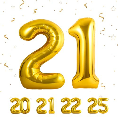 21 Geburtstag Deko zahlen luftballon 21 jahre | Folienballon Gold - für 21. Geburtstagsdeko Männer Frauen Ballon Zahl Deko zum Geburtstag fliegt mit Helium 21.Geburtstagsparty 40-101cm