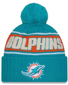 New Era Miami Dolphins NFL 2024 Sideline Sport Knit Türkis Bommelmütze - One-Size
