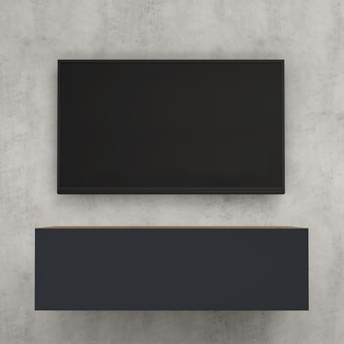 doporro Mobile Porta TV Sospeso 100 cm con Anta Marrone Chiaro e Antracite Opaco, Credenza Bassa da Soggiorno Salotto, Madia Consolle Bicolore per TV Fernsehschrank02