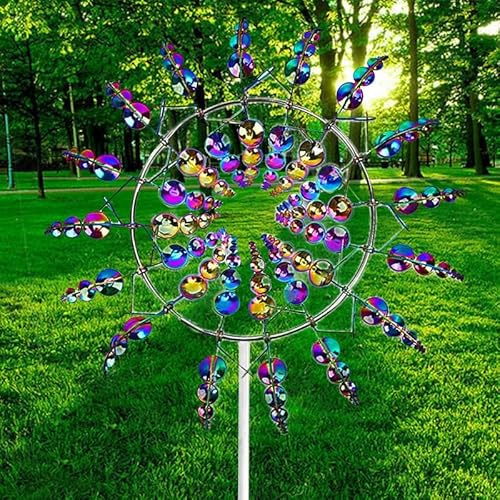 Einzigartige & Magische Metall-Windmühle, 3D-Windbetriebene Kinetische Skulptur, Metall-Wind-Spinner, Rasen-Wind-Spinner für Hof Garten, Windfänger, Außenterrassendekoration, Durchmesser: 32cm/12.6in
