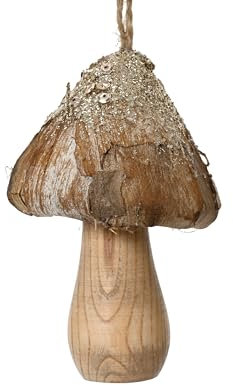 Kaemingk Christbaumschmuck Pilz Holz 10cm - Figur zum Aufhängen - handgearbeitet - Weihnachtsbaum Anhänger für Weihnachten - Christbaumanhänger & Weihnachtsbaumschmuck - Wald Pilze Natur Braun