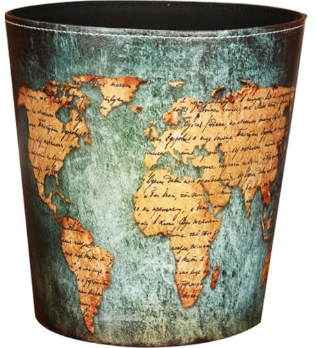 Europäischer Stil, Leder-mülleimer, Weltkarten-Muster, Mülleimer, Papierkorb Großer Kapazität, Ohne Abdeckung Für Zuhause