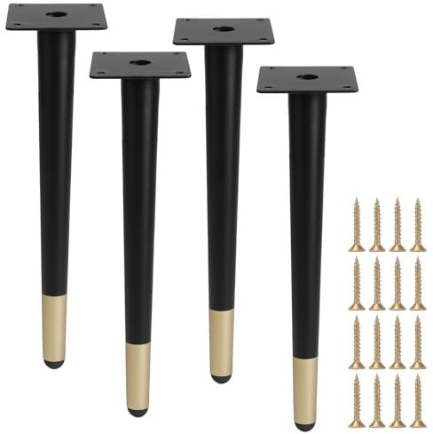 Minnhua 4PCS 12 Metal Oblique Furniture Legs Cabinet Legs Black and Gold Furniture Legs 30cm Non-Slip Furniture Feet Legs for Cabinets Chairs Shelves Sofas Table Cupboard Couch Bed Ottomans Desk