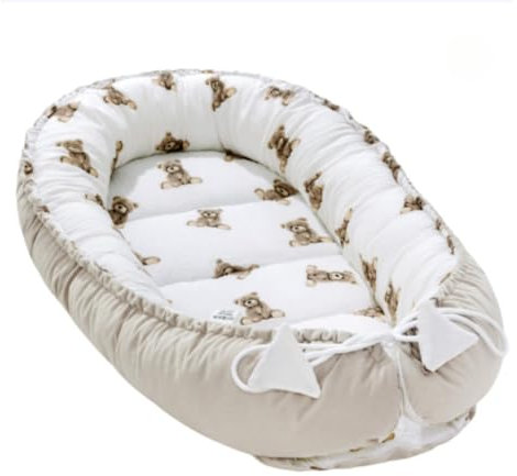 Pepi - Baby-Nest mit Rüschen - Nestchen Baby mit Rüschen - Baby-Nestchen für Neugeborene - Kuschelnest mit antiallergischer Füllung - Kokon aus Velvet und Baumwolle (Velvet, Sweet Teddy)