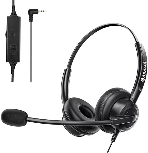 Arama Telefon Headset mit Mikrofon Noise Cancelling & Mute-Funktion, Schnurlose Festnetztelefone 2,5mm Klinke Kopfhörer kompatibel mit Gigaset CL660HX C430A Panasonic Polycom Cisco DECT Telefone